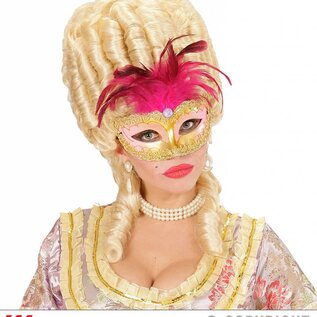 Nieuw2015-2016 Gouden Venetiaanse oogmaskertjes met roze veertjes