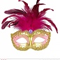 Nieuw2015-2016 Gouden Venetiaanse oogmaskertjes met roze veertjes