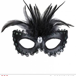 Nieuw2015-2016 Zwart baronessen oogmasker met veertjes en steentjes
