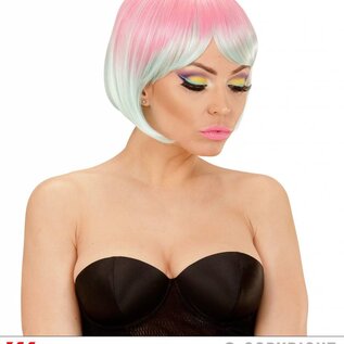 Nieuw2015-2016 Roze met turquoise gemêleerde boblijn feest pruikjes