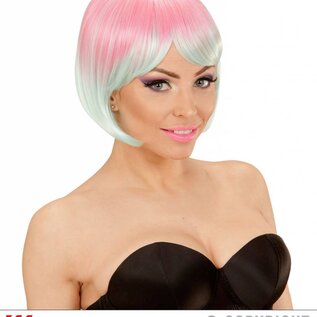 Nieuw2015-2016 Roze met turquoise gemêleerde boblijn feest pruikjes