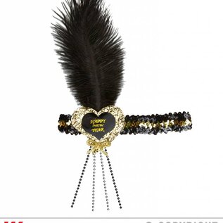 Nieuw2015-2016 Zwarte nieuwjaars haarbandje met veertje en glitters
