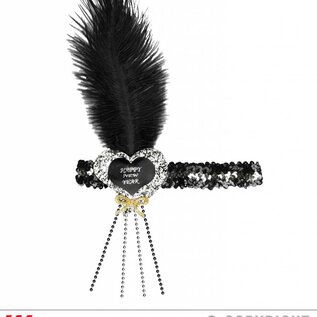 Nieuw2015-2016 Zwart zilveren nieuwjaars haarbandjes met glitters en veertjes