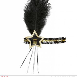 Nieuw2015-2016 Zwart gouden nieuwjaars haarbandjes met glitters en veertjes