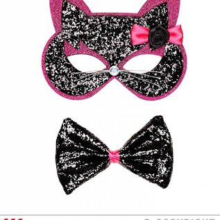 Nieuw2015-2016 Katten maskertje met strikje in zwart met roze