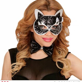 Nieuw2015-2016 Katten maskertje met strikje in zwart met zilver voor party's