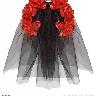 Nieuw2015-2016 Sluier met rode rozen en een schedeltje voor Halloween