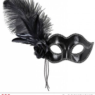 Nieuw2015-2016 Zwart Venetiaans oogmasker met roos en steentje