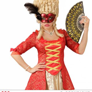 Nieuw2015-2016 Rood Metallic Venetiaans oogmasker met roos en steentje en veertjes