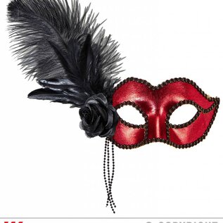 Nieuw2015-2016 Rood Metallic Venetiaans oogmasker met roos en steentje en veertjes