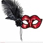Nieuw2015-2016 Rood Metallic Venetiaans oogmasker met roos en steentje en veertjes