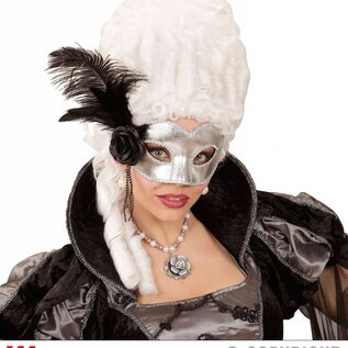 Nieuw2015-2016 Zilveren Venetiaans oogmasker met roos en steentje en veertjes