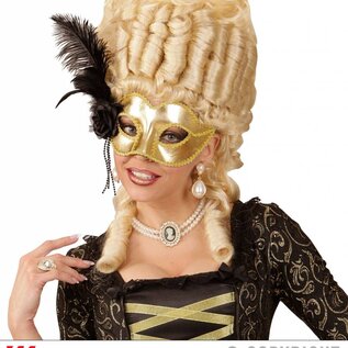 Nieuw2015-2016 Gouden Venetiaans oogmasker met roos en steentje en veertjes