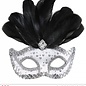 Nieuw2015-2016 Zilveren oogmasker met steentjes en zwarte veren