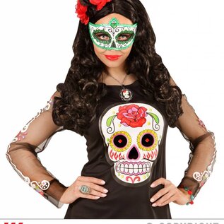 Nieuw2015-2016 Mexicaanse oogmaskers groen met zwart en glitters voor carnaval