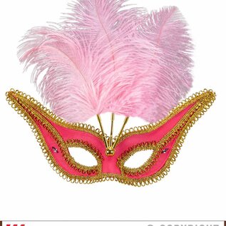 Nieuw2015-2016 Roze oogmaskers met veertjes voor carnaval