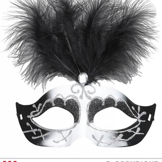 Nieuw2015-2016 Zwarte witte Venetiaanse oogmaskers met veertjes, steentjes en glitters