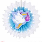 Pk 12 "AZURE STORK WITH BABY PAPER FAN" 50 cm