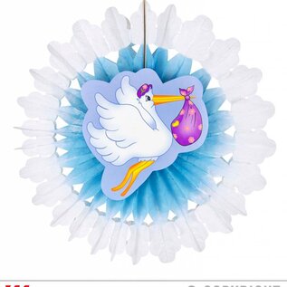 Pk 12 "AZURE STORK WITH BABY PAPER FAN" 50 cm