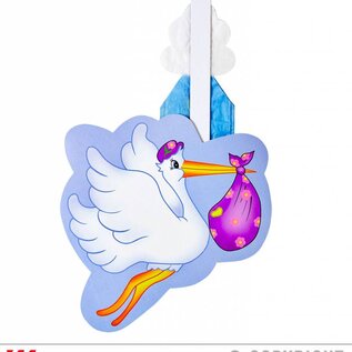 Pk 12 "AZURE STORK WITH BABY PAPER FAN" 50 cm