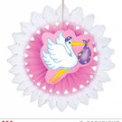 Pk 12 "PINK STORK WITH BABY PAPER FAN" 50 cm