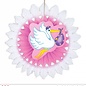Pk 12 "PINK STORK WITH BABY PAPER FAN" 50 cm