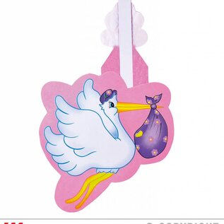 Pk 12 "PINK STORK WITH BABY PAPER FAN" 50 cm