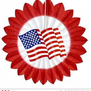 Pk 12 "RED USA FLAG PAPER FAN" 50 cm