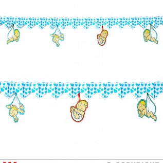 Pk 12 "PRINTED AZURE HEARTS GARLAND WITH BABIES" 3 m