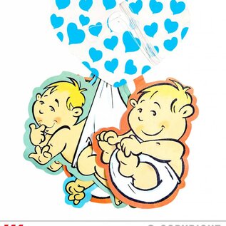 Pk 12 "PRINTED AZURE HEARTS GARLAND WITH BABIES" 3 m