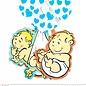 Pk 12 "PRINTED AZURE HEARTS GARLAND WITH BABIES" 3 m