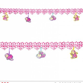 Pk 12 "PRINTED PINK HEARTS GARLAND WITH BABIES" 3 m