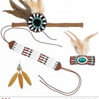 Pk  4 "INDIAN" (headband, earring, necklace, bracelet)