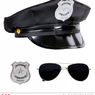 Pk  6 "POLICE OFFICER SET" (hat, glasses, badge)