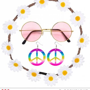 Pk  6 "HIPPIE" (flower headband, earrings, glasses)