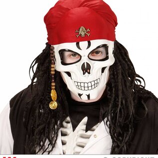 Pk  6 "PIRATE SKULL HALF FACE MASK WITH BANDANA, BEADS & DOUBLOONS"