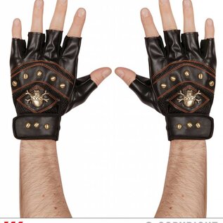 Pk  6 Pair of leather look "STUDDED FINGERLESS SKULL & CROSS BONES GLOVES"