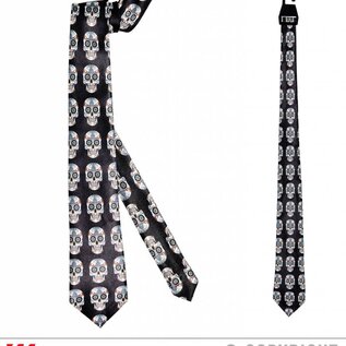 Pk  6 Satin "DIA DE LOS MUERTOS TIE"