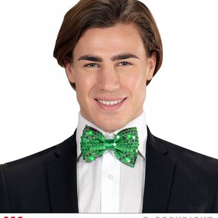 Pk  6 Adjustable "GREEN SEQUIN BOW TIE WITH 4 FLASHING LED LIGHTS"HT"