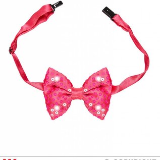 Pk  6 Adjustable "PINK SEQUIN BOW TIE WITH 4 FLASHING LED LIGHTS"