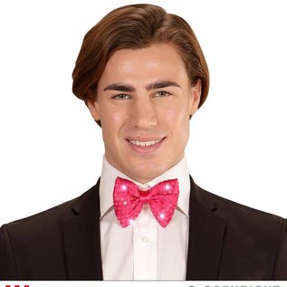Pk  6 Adjustable "PINK SEQUIN BOW TIE WITH 4 FLASHING LED LIGHTS"