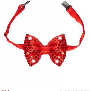 Pk  6 Adjustable "RED SEQUIN BOW TIE WITH 4 FLASHING LED LIGHTS"