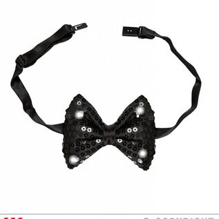 Pk  6 Adjustable "BLACK SEQUIN BOW TIE WITH 4 FLASHING LED LIGHTS"