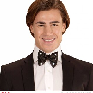 Pk  6 Adjustable "BLACK SEQUIN BOW TIE WITH 4 FLASHING LED LIGHTS"