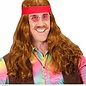 Pk  4  "HIPPIE WIG WITH RED HEADBAND & MOUSTACHE" in polybag