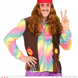 Pk  4  "HIPPIE WIG WITH RED HEADBAND & MOUSTACHE" in polybag