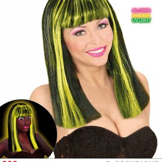 Pk  4 "NEON YELLOW STREAKED BLACK PATSY WIG" in polybag