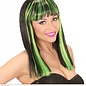 Pk  4 "NEON GREEN STREAKED BLACK PATSY WIG" in polybag
