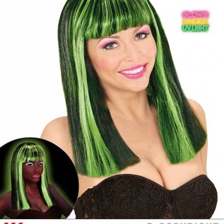 Pk  4 "NEON GREEN STREAKED BLACK PATSY WIG" in polybag