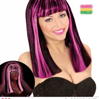 Pk  4 "NEON PINK STREAKED BLACK PATSY WIG" in polybag